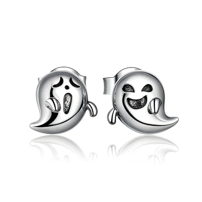 Small Demon Ghost Earrings, Oxidized Sterling Silver Studs