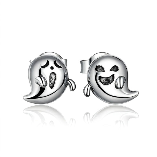 Small Demon Ghost Earrings, Oxidized Sterling Silver Studs