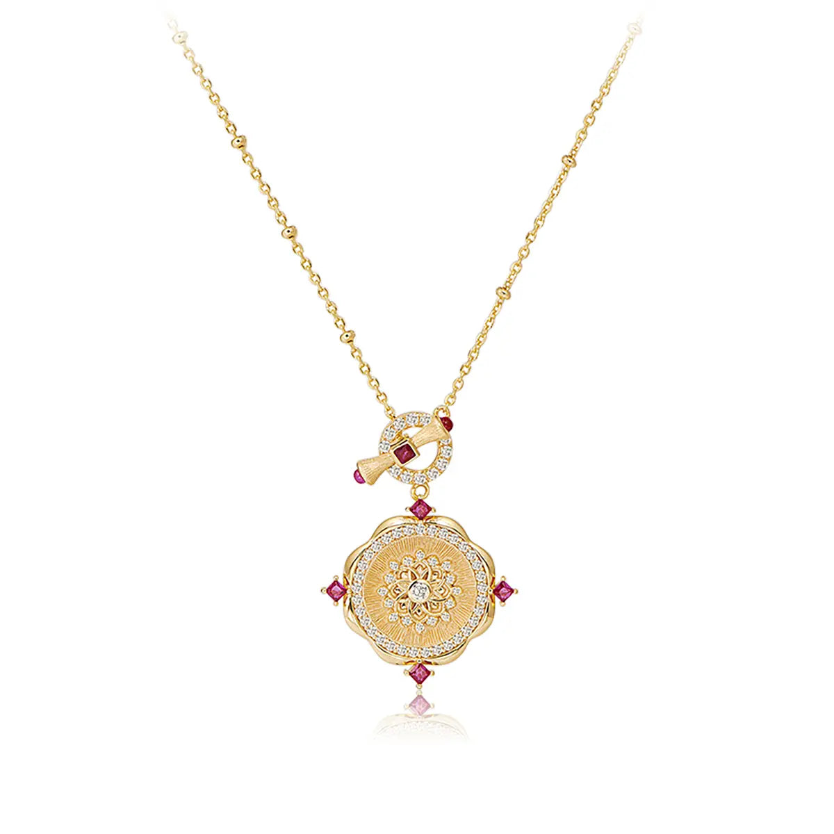 Vintage Rose Necklace with Lab Grown Ruby and Cubic Zirconia Accents