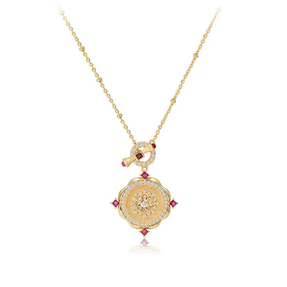 Vintage Rose Necklace with Lab Grown Ruby and Cubic Zirconia Accents