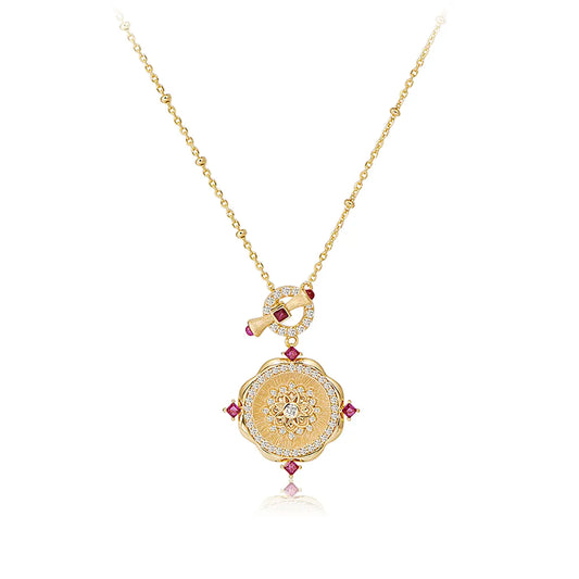 Vintage Rose Necklace with Lab Grown Ruby and Cubic Zirconia Accents