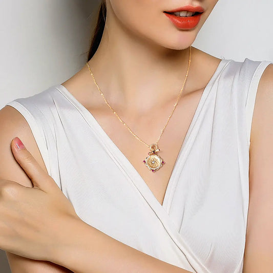 Vintage Rose Necklace with Lab Grown Ruby and Cubic Zirconia Accents