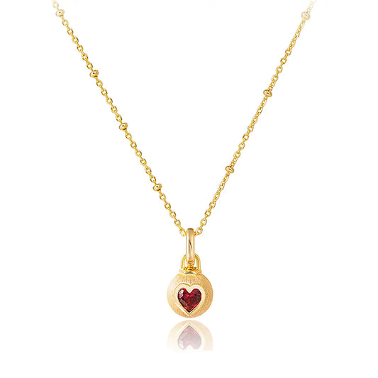 Brushed Gold Ruby Necklace with Heart-Shaped Lab Grown Gemstone