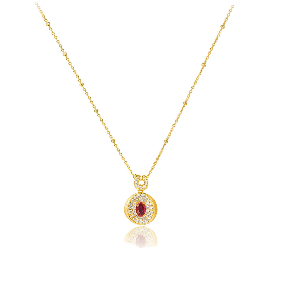 Vintage ruby necklace with oval lab-grown ruby and cubic zirconia in gold-plated sterling silver