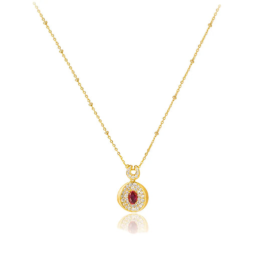 Vintage ruby necklace with oval lab-grown ruby and cubic zirconia in gold-plated sterling silver