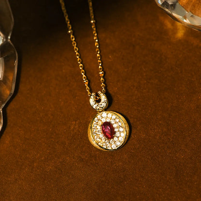 Vintage ruby necklace with oval lab-grown ruby and cubic zirconia in gold-plated sterling silver