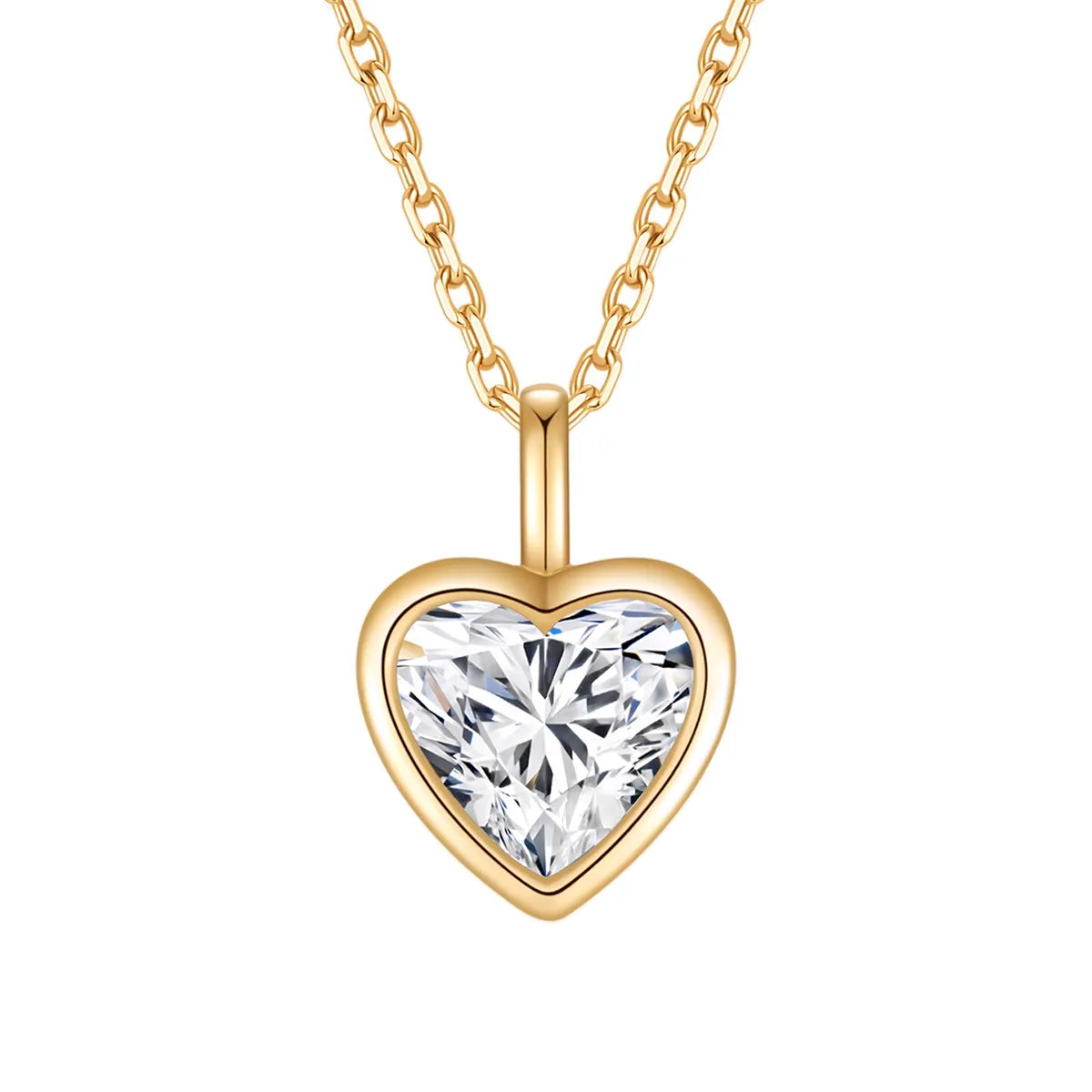 14K yellow gold necklace with 1.0ct heart-cut lab-grown diamond in bezel setting