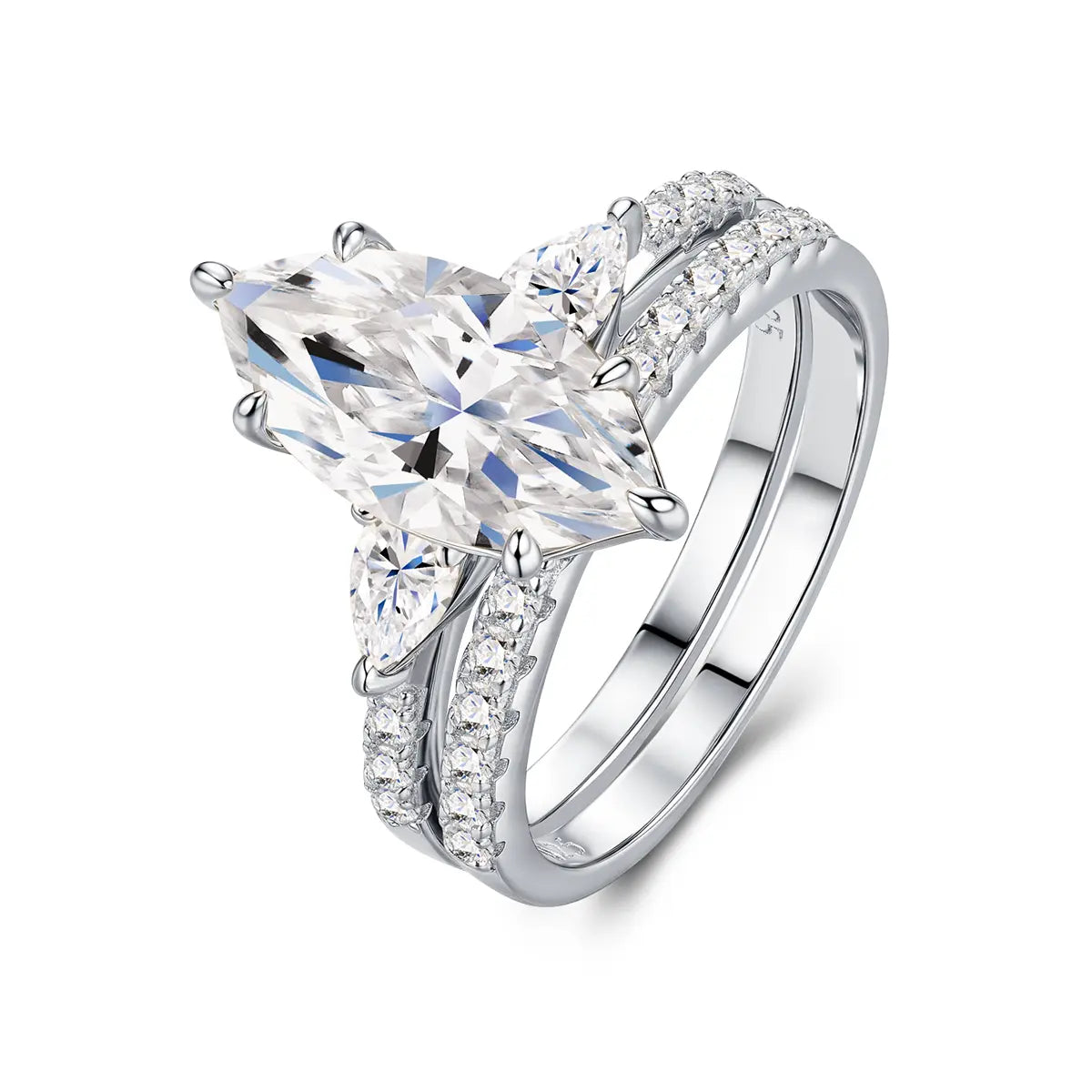 3ct Marquise Cut Moissanite Engagement Ring with Pear and Round Side Stones
