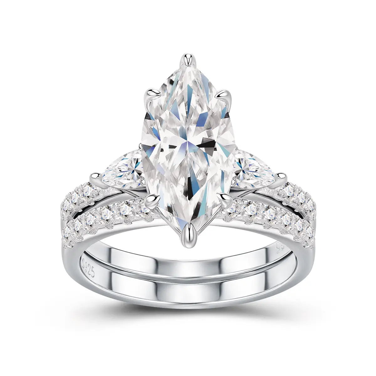 3ct Marquise Cut Moissanite Engagement Ring with Pear and Round Side Stones