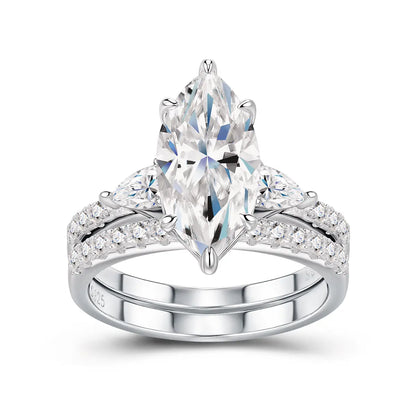 3ct Marquise Cut Moissanite Engagement Ring with Pear and Round Side Stones