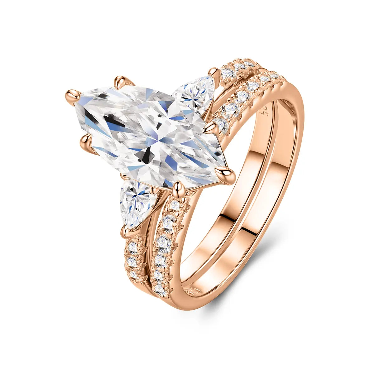 3ct Marquise Cut Moissanite Engagement Ring with Pear and Round Side Stones