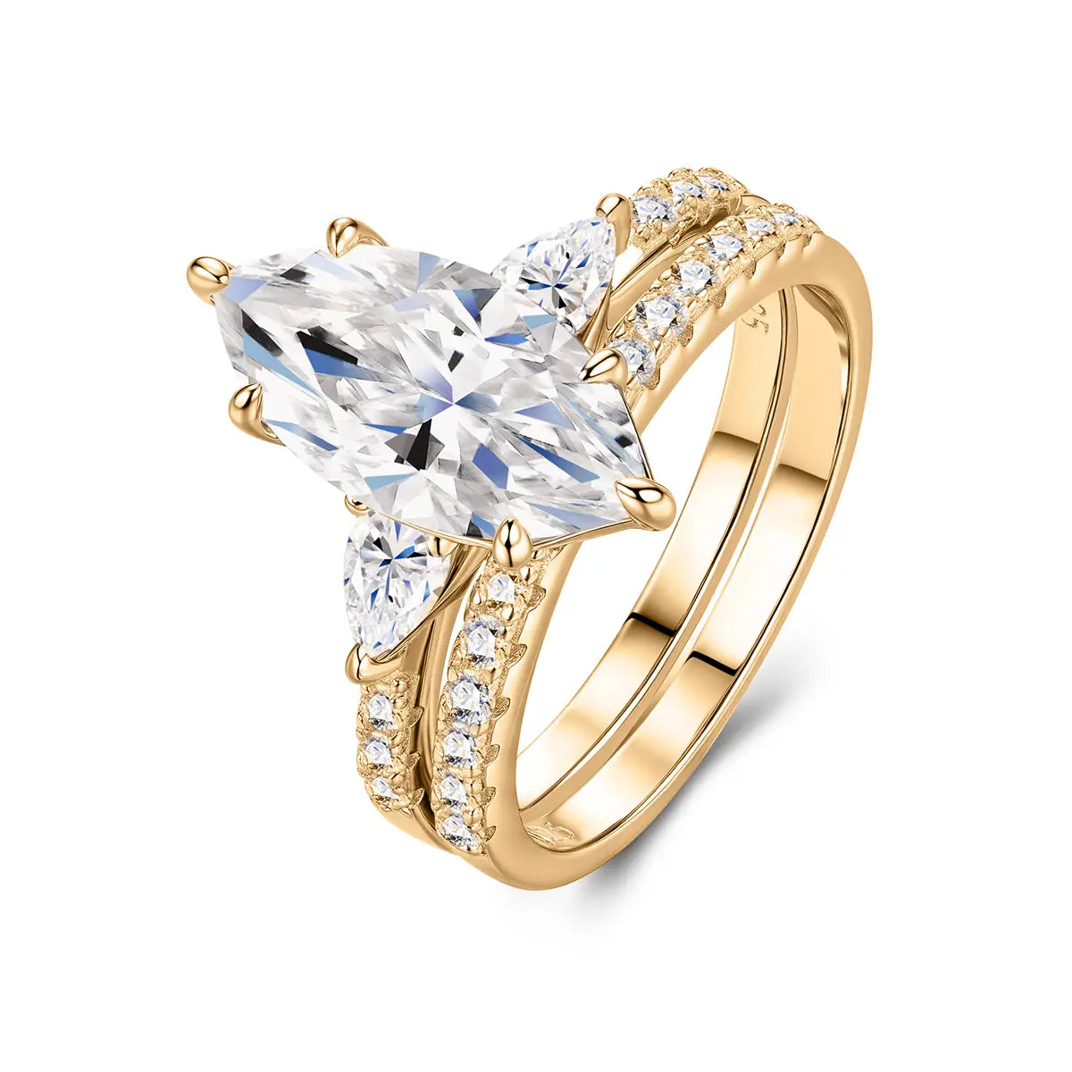 3ct Marquise Cut Moissanite Engagement Ring with Pear and Round Side Stones