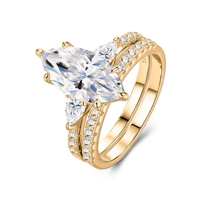 3ct Marquise Cut Moissanite Engagement Ring with Pear and Round Side Stones