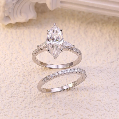 3ct Marquise Cut Moissanite Engagement Ring with Pear and Round Side Stones