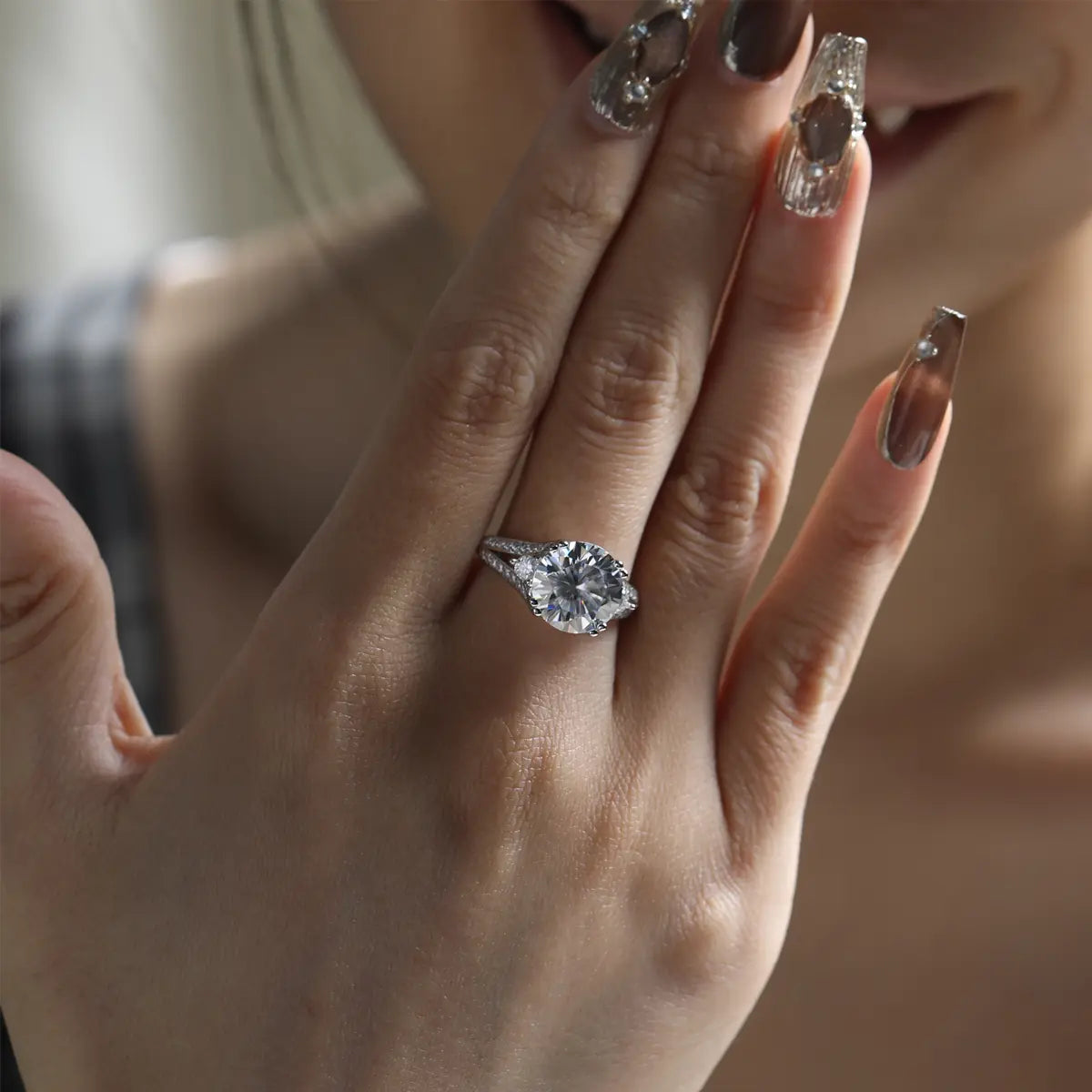 5ct Round Cut Moissanite Halo Engagement Ring in Sterling Silver
