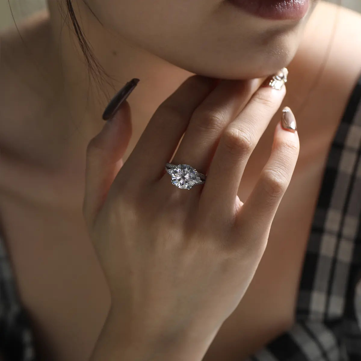 5ct Round Cut Moissanite Halo Engagement Ring in Sterling Silver
