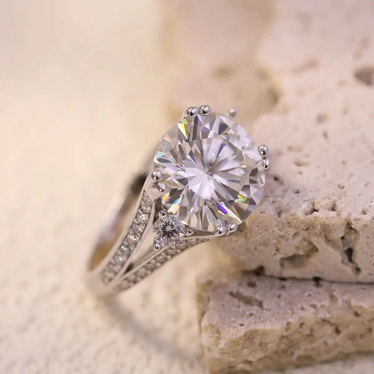 5ct Round Cut Moissanite Halo Engagement Ring in Sterling Silver
