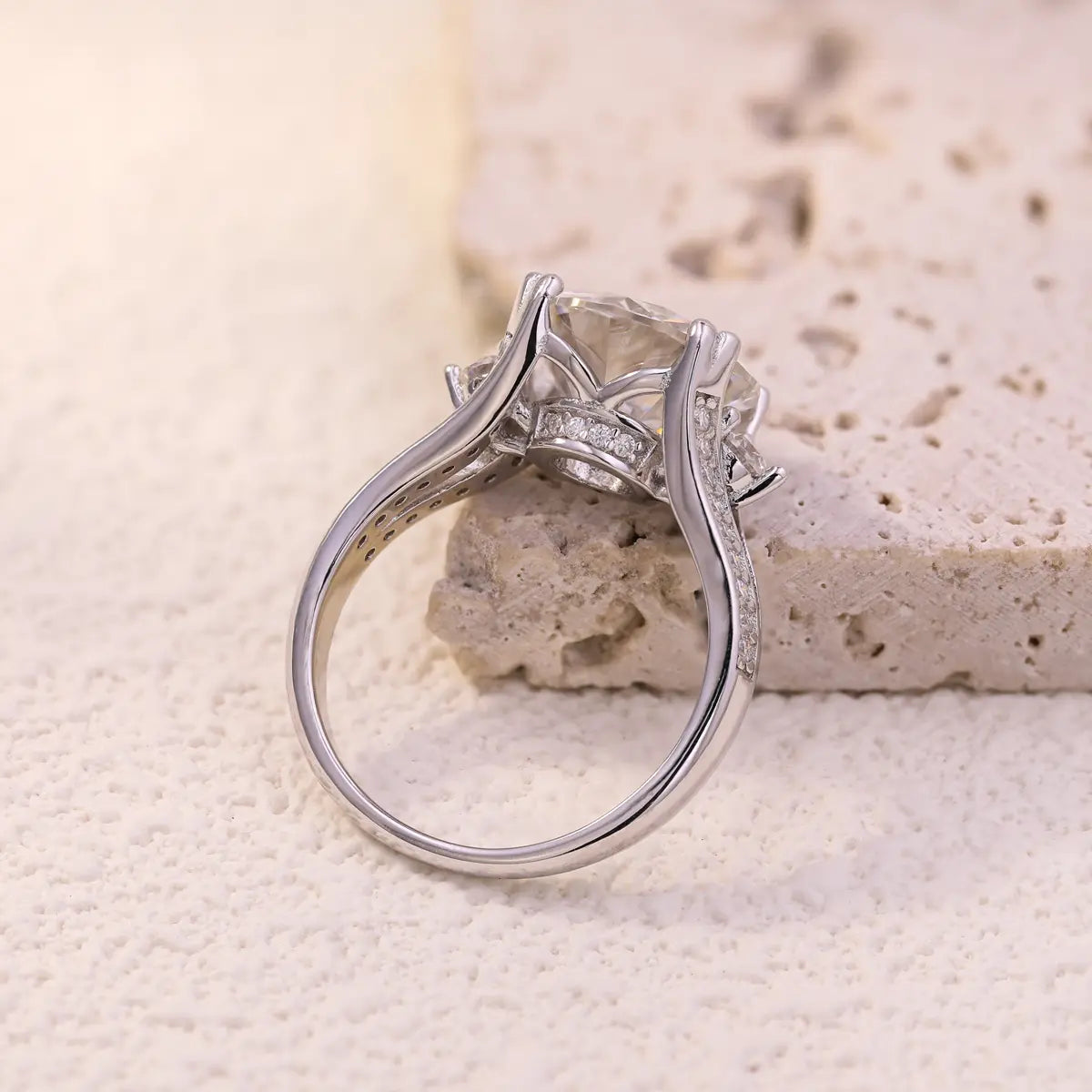 5ct Round Cut Moissanite Halo Engagement Ring in Sterling Silver