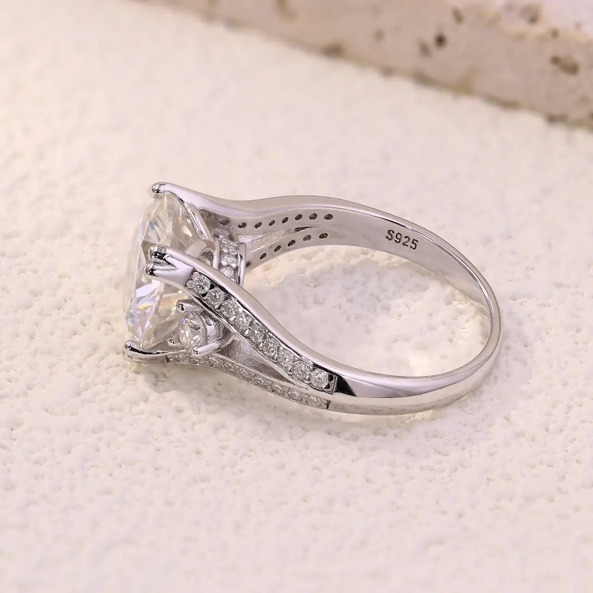 5ct Round Cut Moissanite Halo Engagement Ring in Sterling Silver