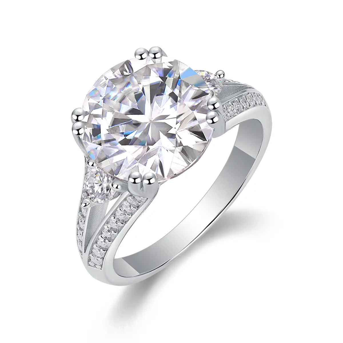 5ct Round Cut Moissanite Halo Engagement Ring in Sterling Silver