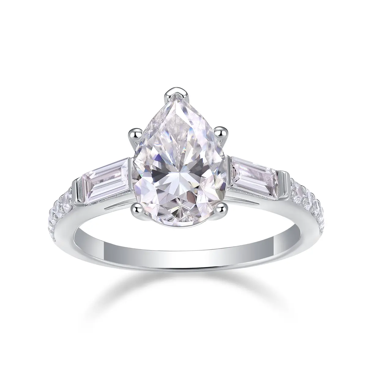 2.5ct Pear Cut Moissanite Engagement Ring with Side Stones