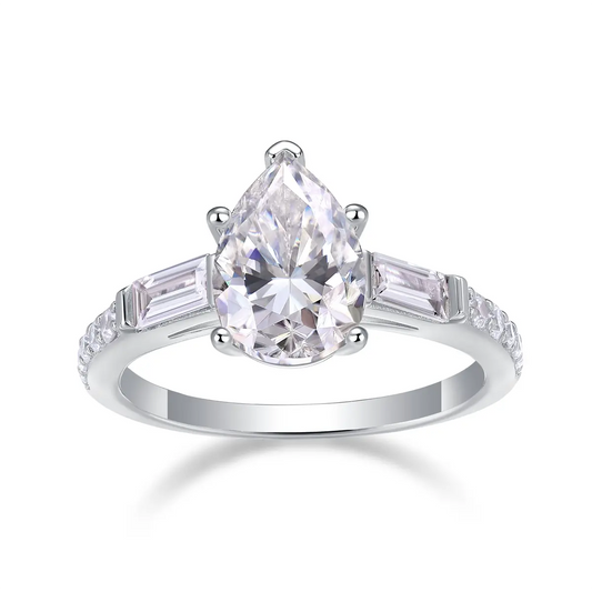 2.5ct Pear Cut Moissanite Engagement Ring with Side Stones