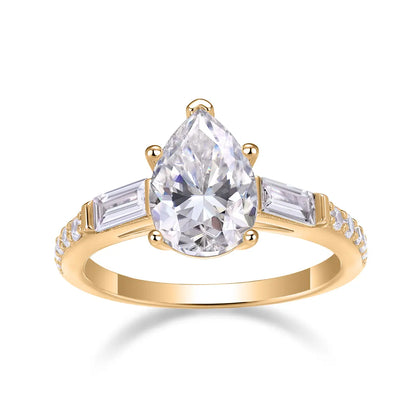 2.5ct Pear Cut Moissanite Engagement Ring with Side Stones