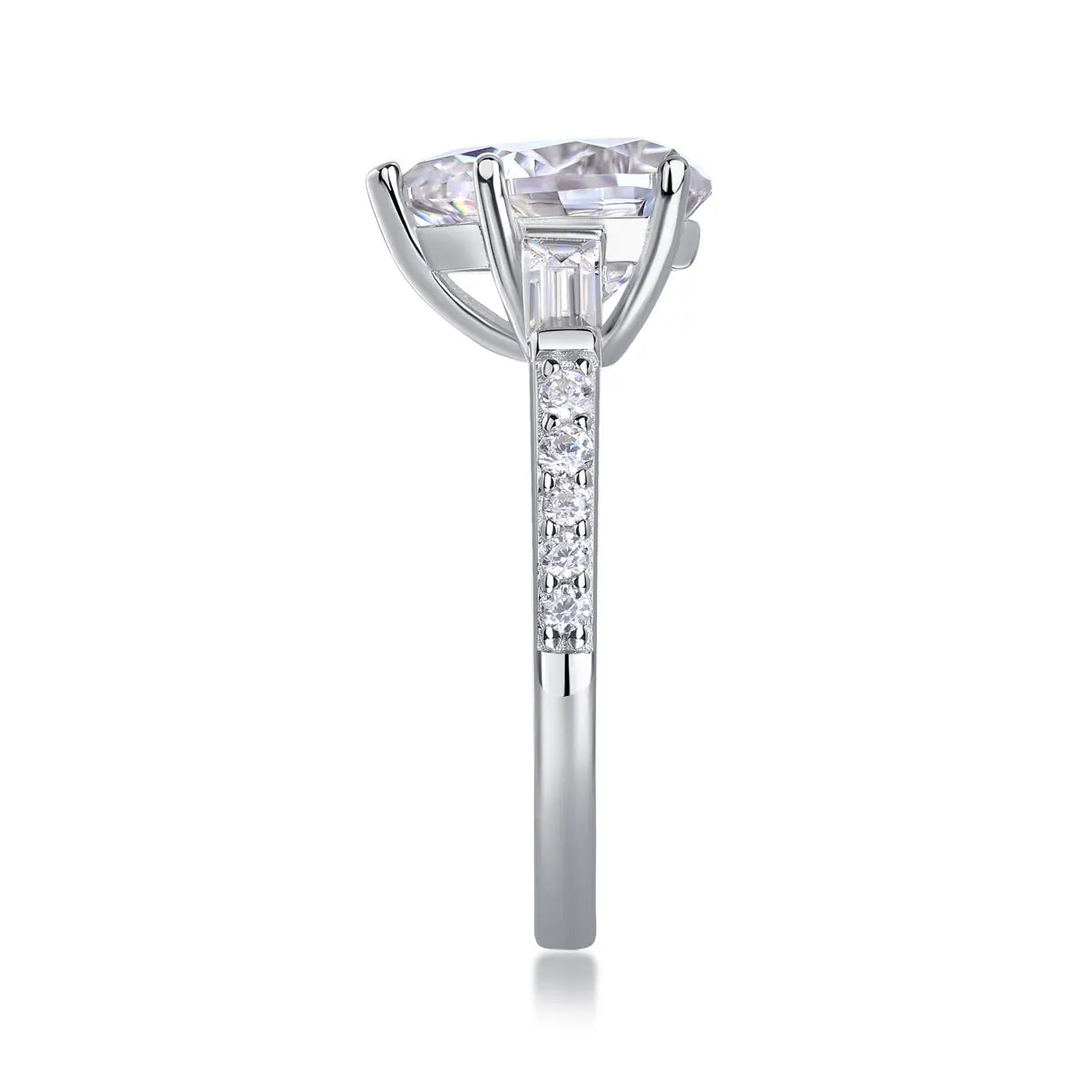 2.5ct Pear Cut Moissanite Engagement Ring with Side Stones