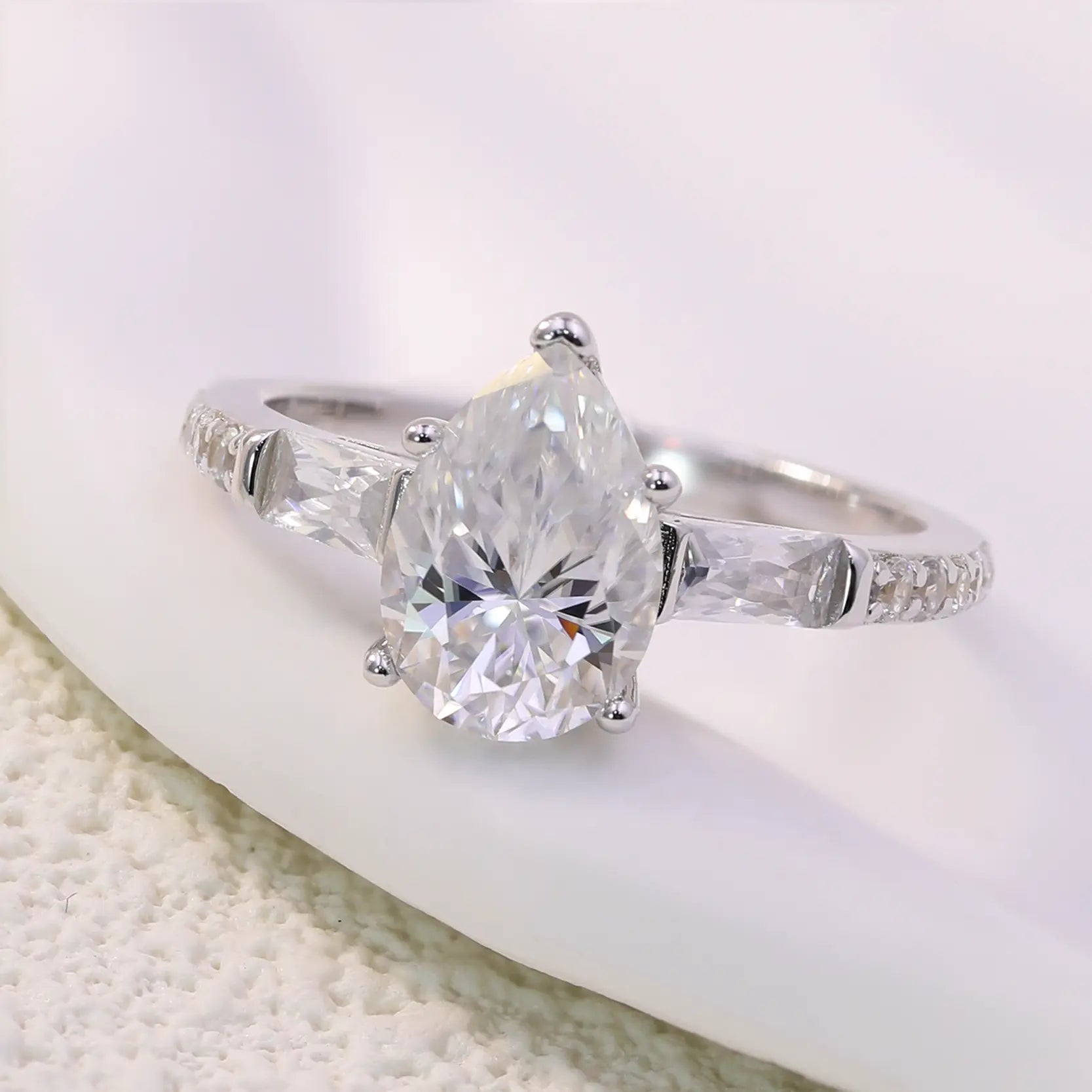 2.5ct Pear Cut Moissanite Engagement Ring with Side Stones