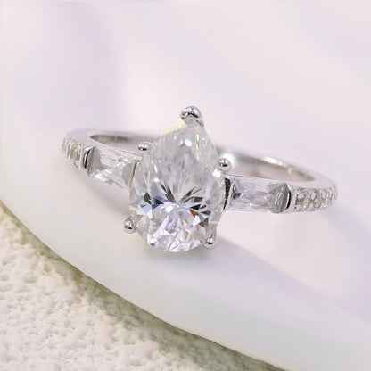 2.5ct Pear Cut Moissanite Engagement Ring with Side Stones