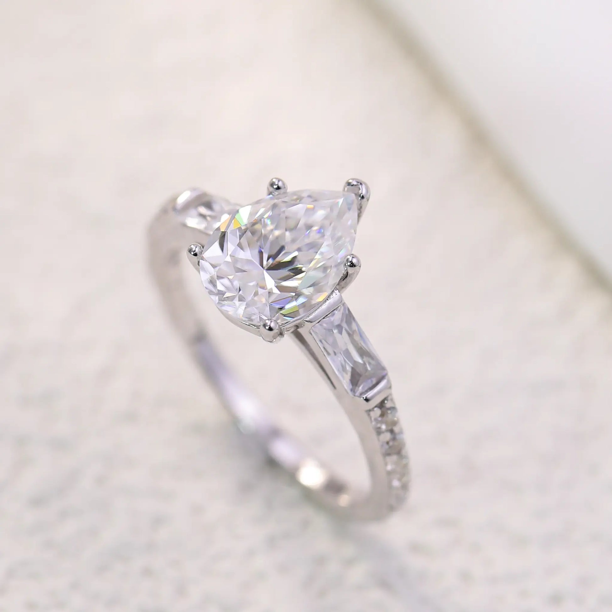 2.5ct Pear Cut Moissanite Engagement Ring with Side Stones
