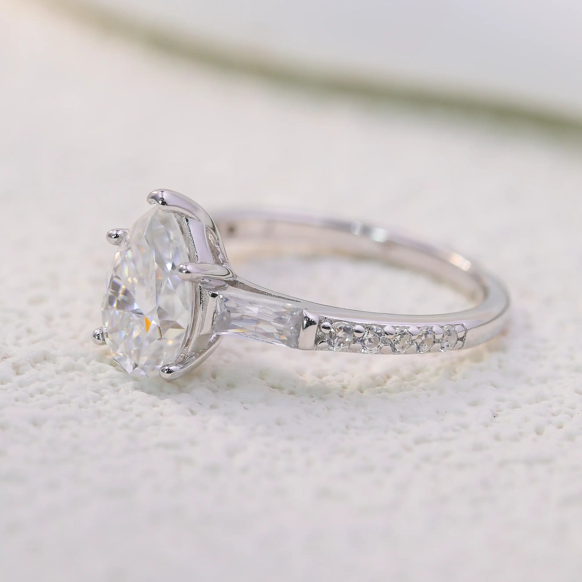 2.5ct Pear Cut Moissanite Engagement Ring with Side Stones