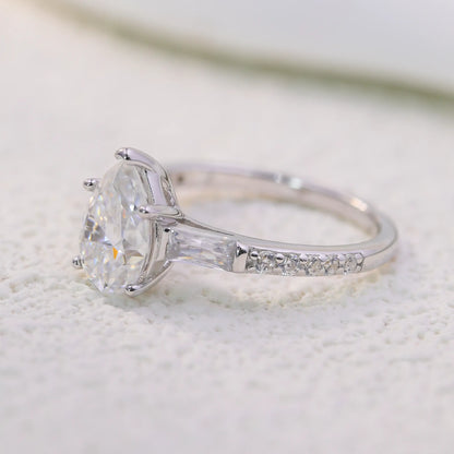 2.5ct Pear Cut Moissanite Engagement Ring with Side Stones