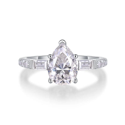 2.5ct Pear Cut Moissanite Engagement Ring with Side Stones