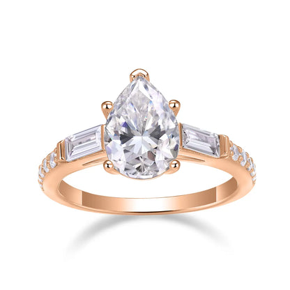 2.5ct Pear Cut Moissanite Engagement Ring with Side Stones