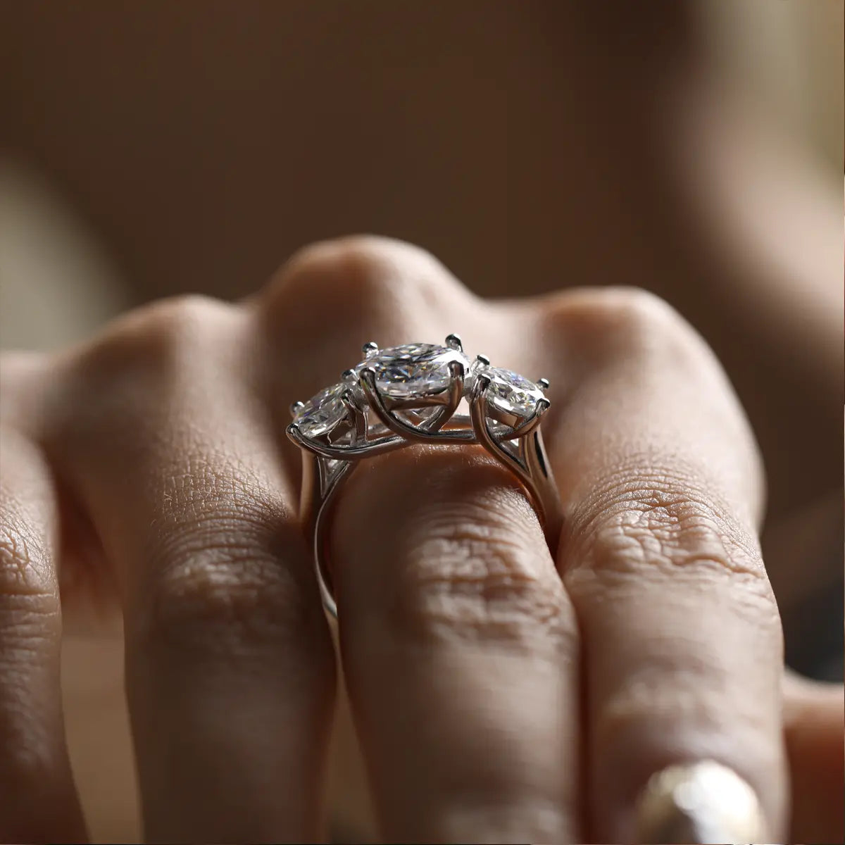 3ct Round Cut Moissanite Solitaire Engagement Ring with Side Stones