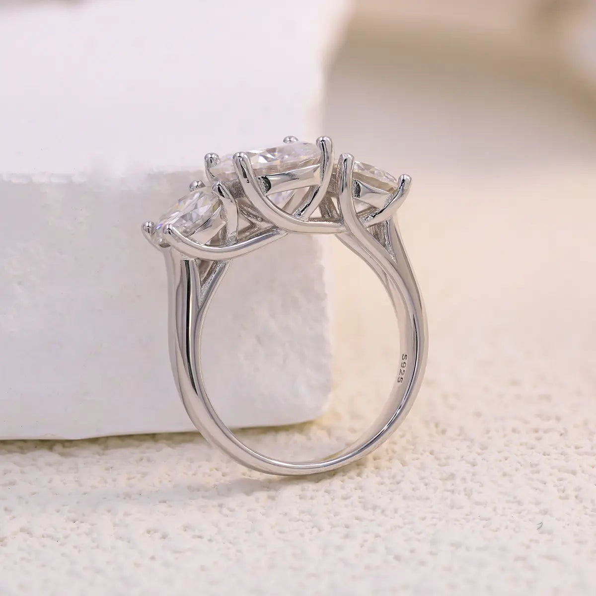 3ct Round Cut Moissanite Solitaire Engagement Ring with Side Stones