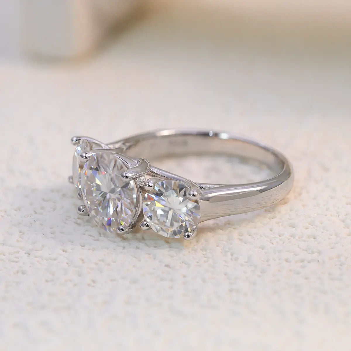 3ct Round Cut Moissanite Solitaire Engagement Ring with Side Stones