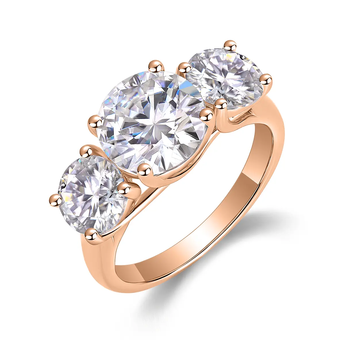3ct Round Cut Moissanite Solitaire Engagement Ring with Side Stones