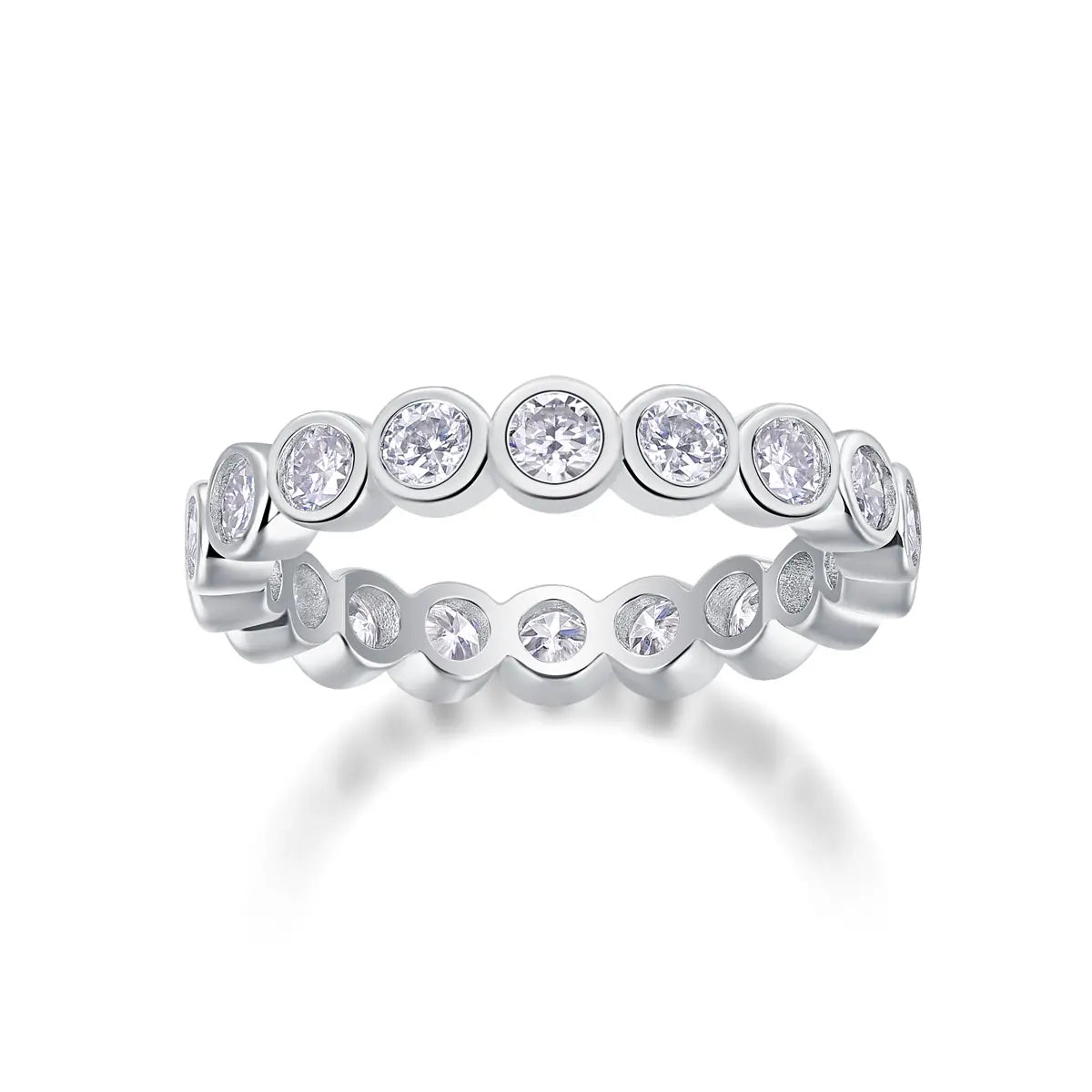 Round Cut Moissanite Full Eternity Band Ring in Sterling Silver