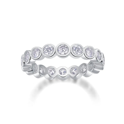 Round Cut Moissanite Full Eternity Band Ring in Sterling Silver