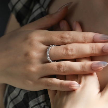 Round Cut Moissanite Full Eternity Band Ring in Sterling Silver