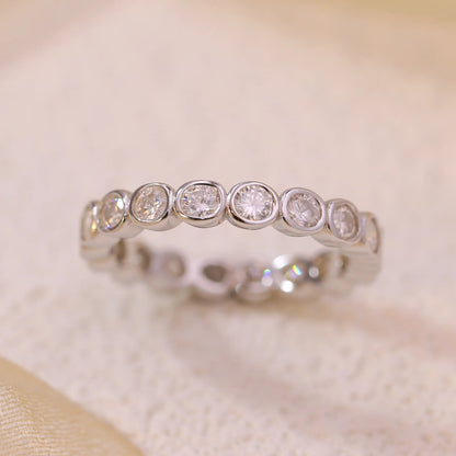 Round Cut Moissanite Full Eternity Band Ring in Sterling Silver