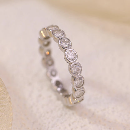 Round Cut Moissanite Full Eternity Band Ring in Sterling Silver