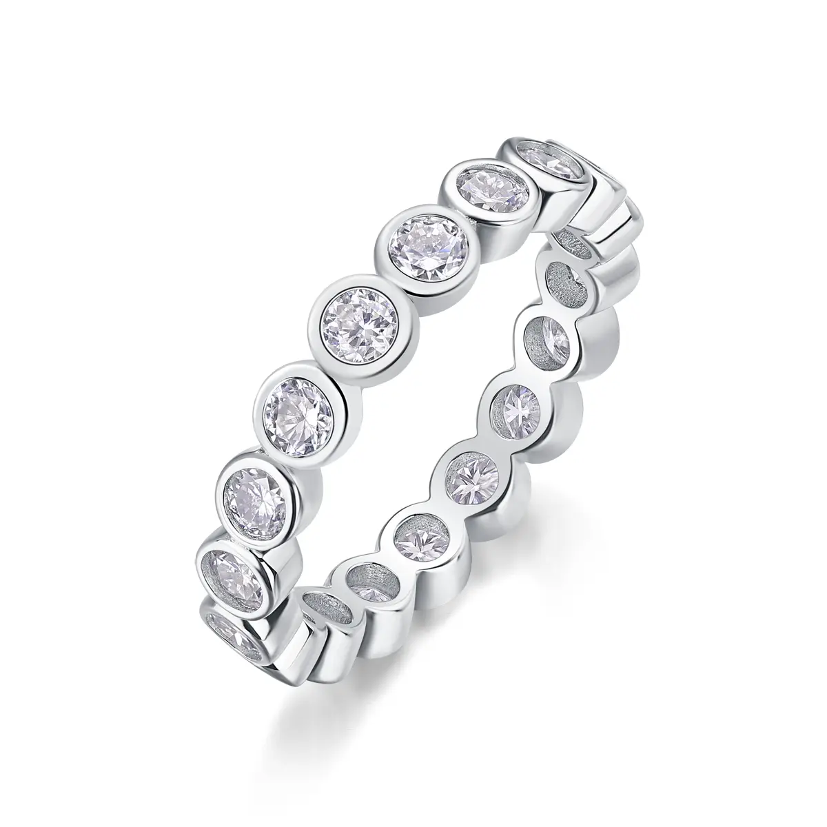 Round Cut Moissanite Full Eternity Band Ring in Sterling Silver