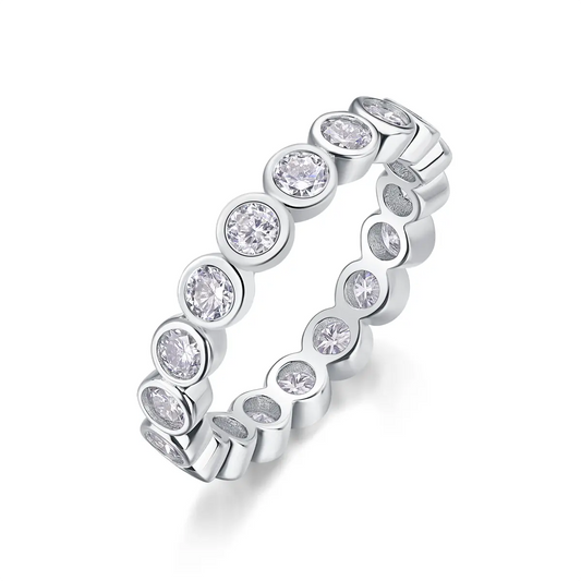 Round Cut Moissanite Full Eternity Band Ring in Sterling Silver