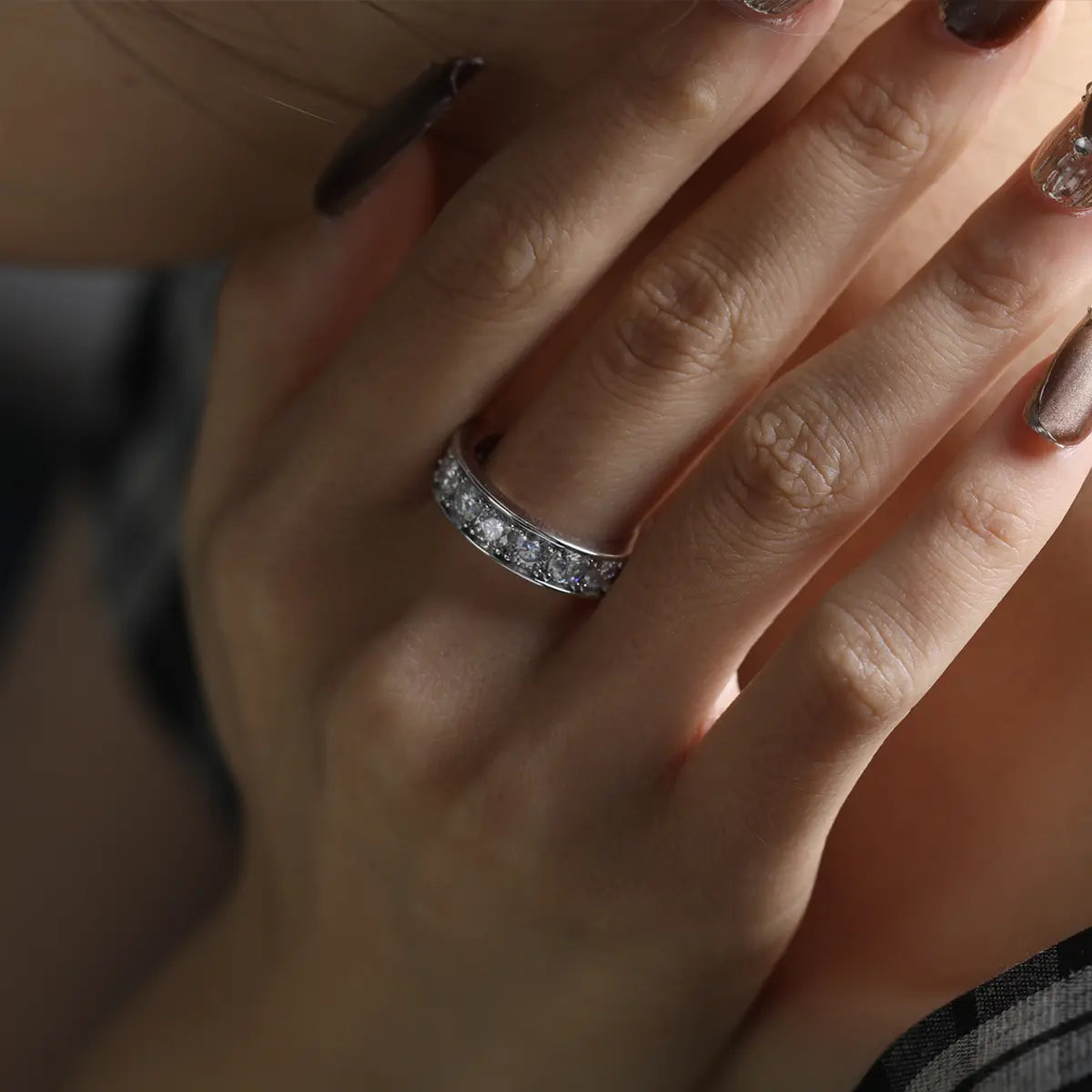4mm Round Moissanite Eternity Band Ring in Sterling Silver