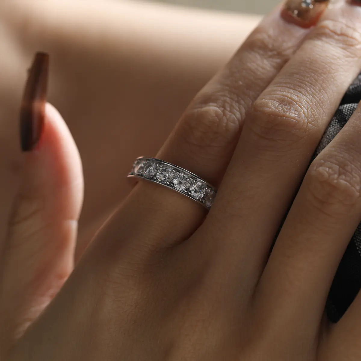4mm Round Moissanite Eternity Band Ring in Sterling Silver