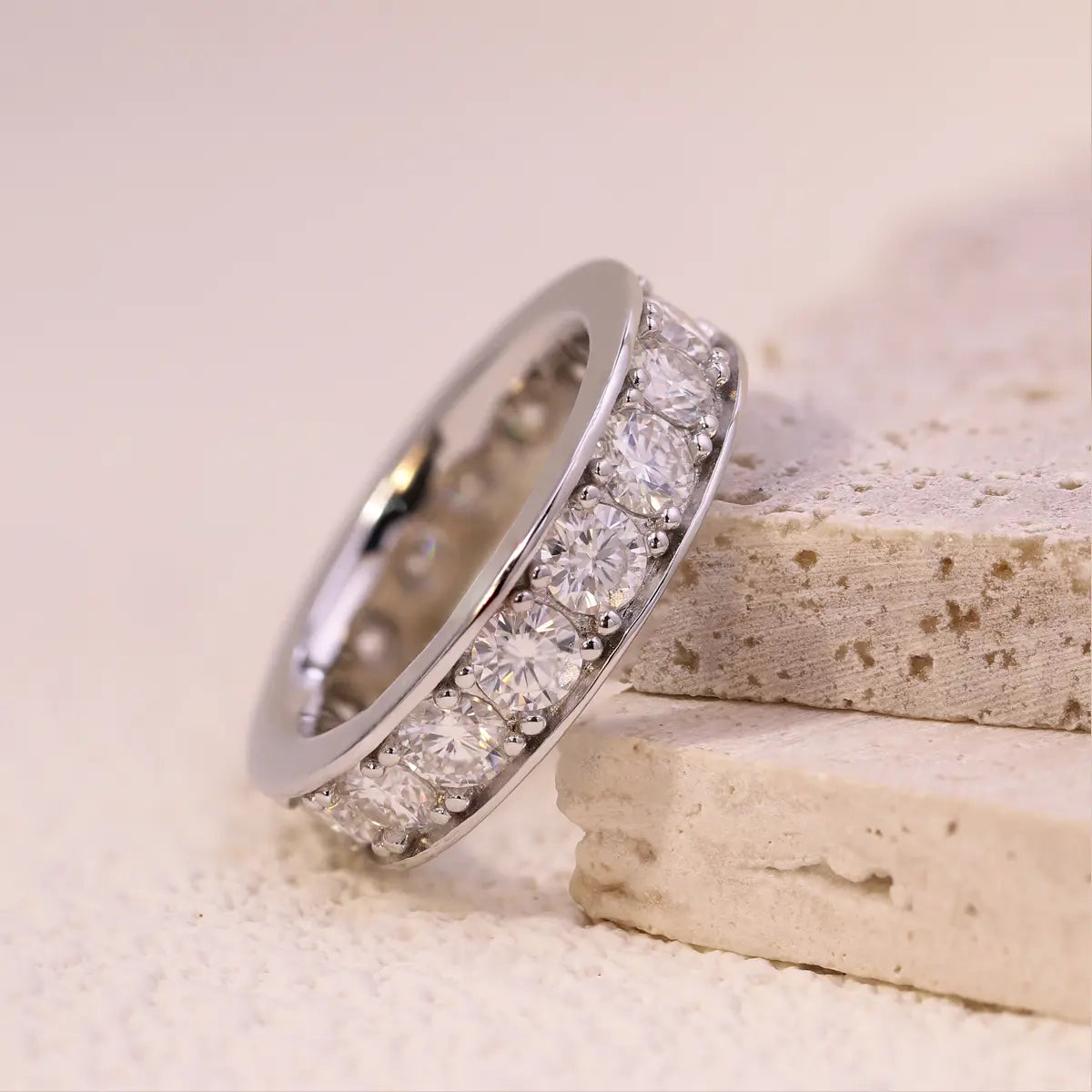 4mm Round Moissanite Eternity Band Ring in Sterling Silver