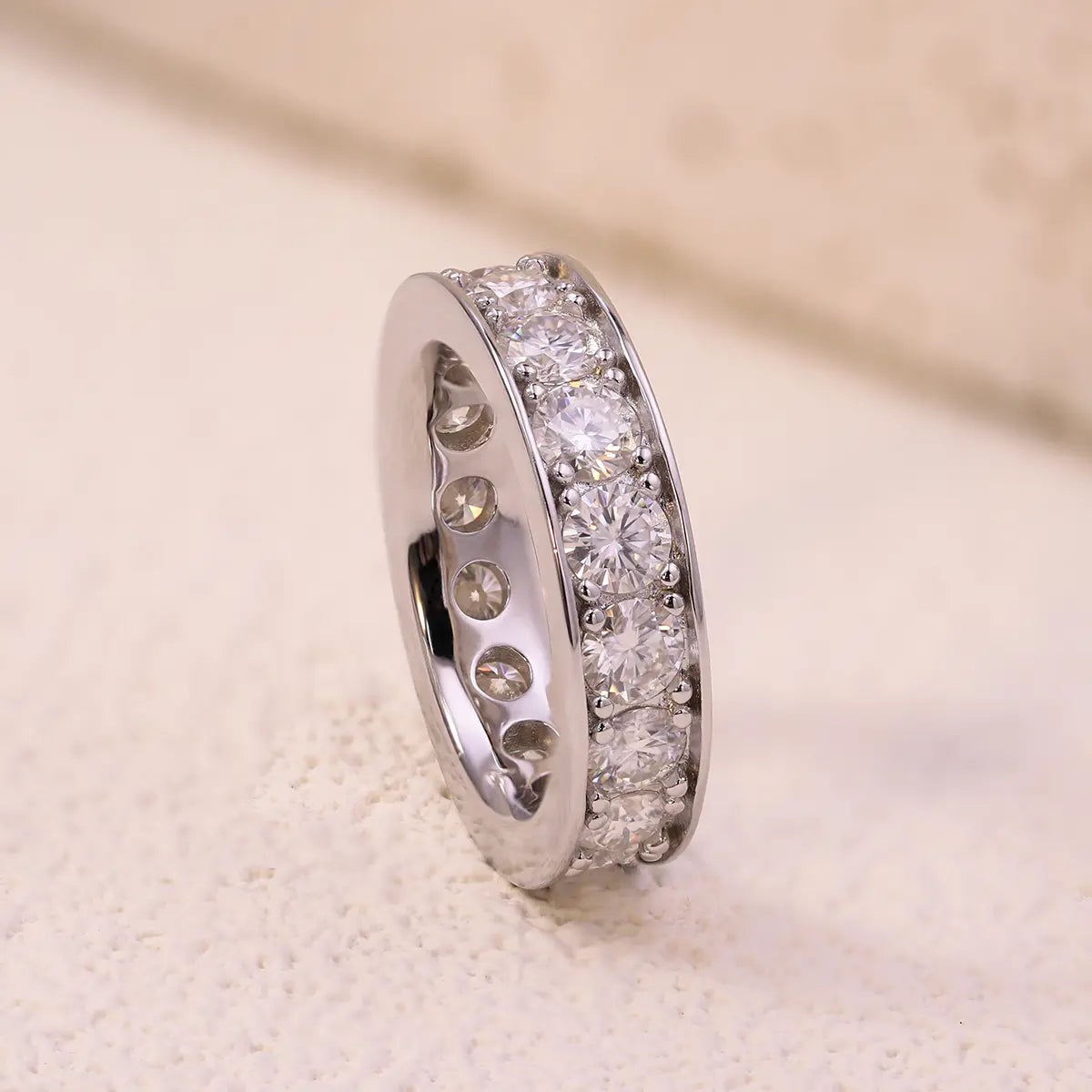 4mm Round Moissanite Eternity Band Ring in Sterling Silver